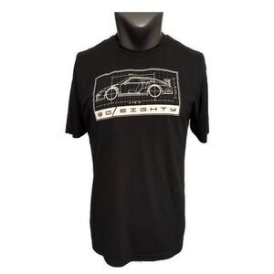 80eighty Men’s Black White Crew Neck Race Car Short Sleeve T Shirt Large